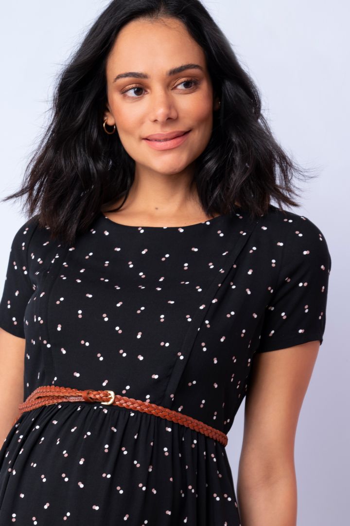 Tiered Maternity Dress with Cap Sleeves black