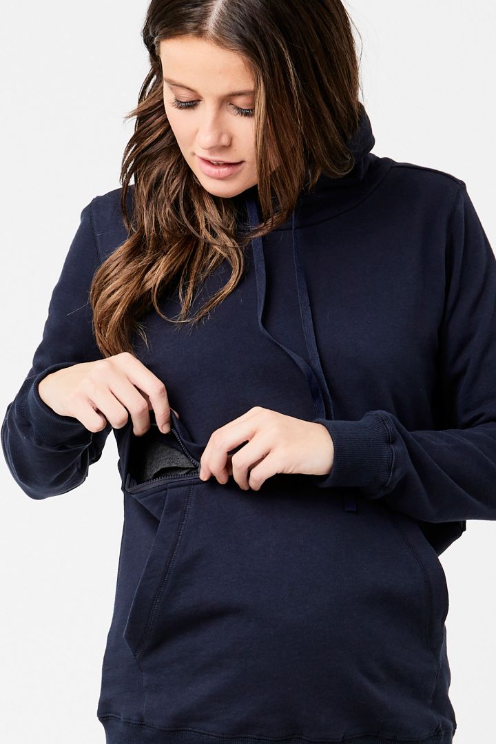 Maternity and nursing hoodie with zip fastenings