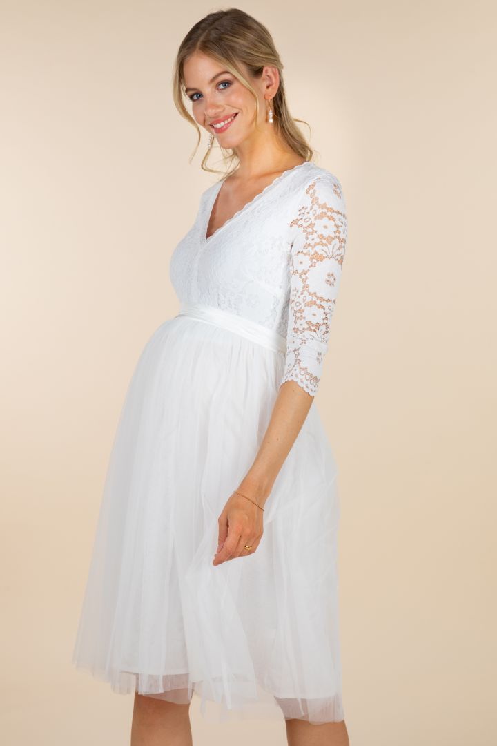 Midi Umstandsbrautrock aus Tüll elfenbein