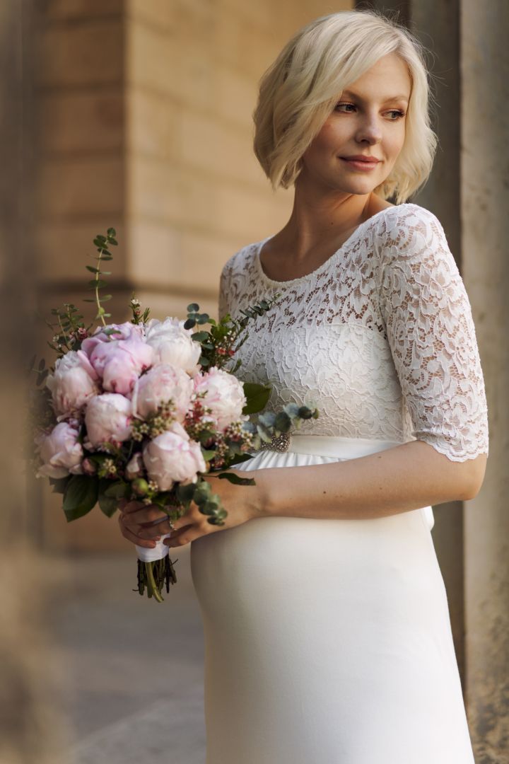 Plus Size Umstandsbrautkleid mit Rückenausschnitt lang