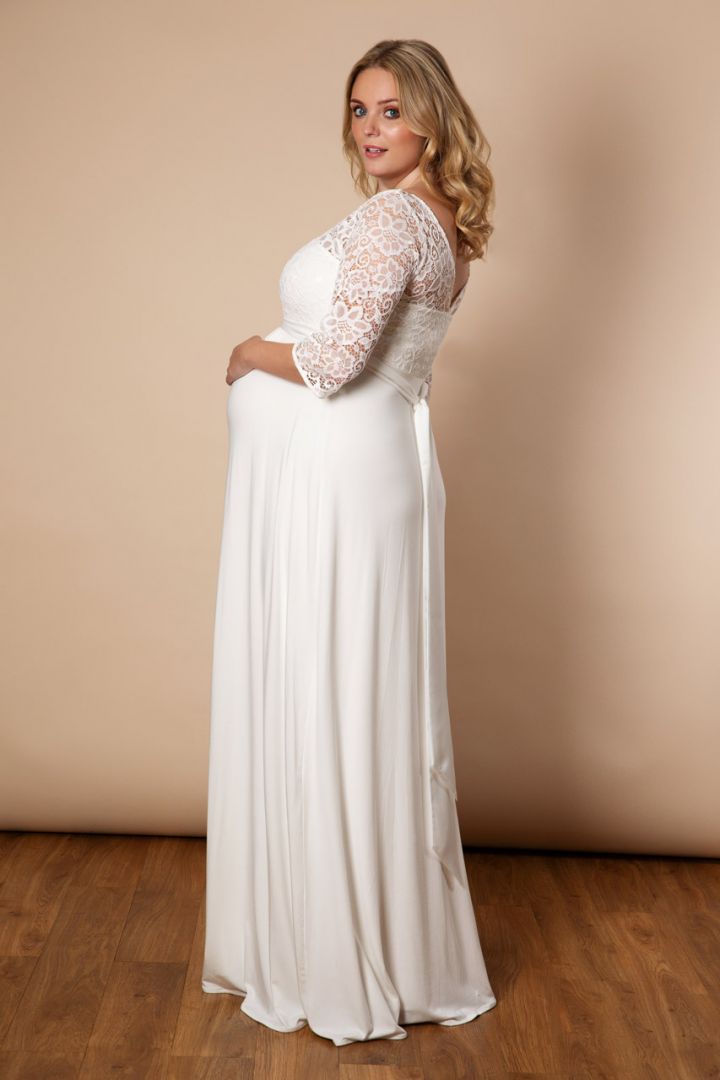 Plus Size Umstandsbrautkleid mit Rückenausschnitt lang