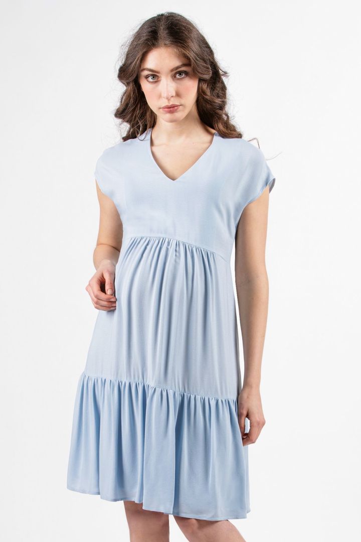 Maternity Dress with Flounce Hem light blue