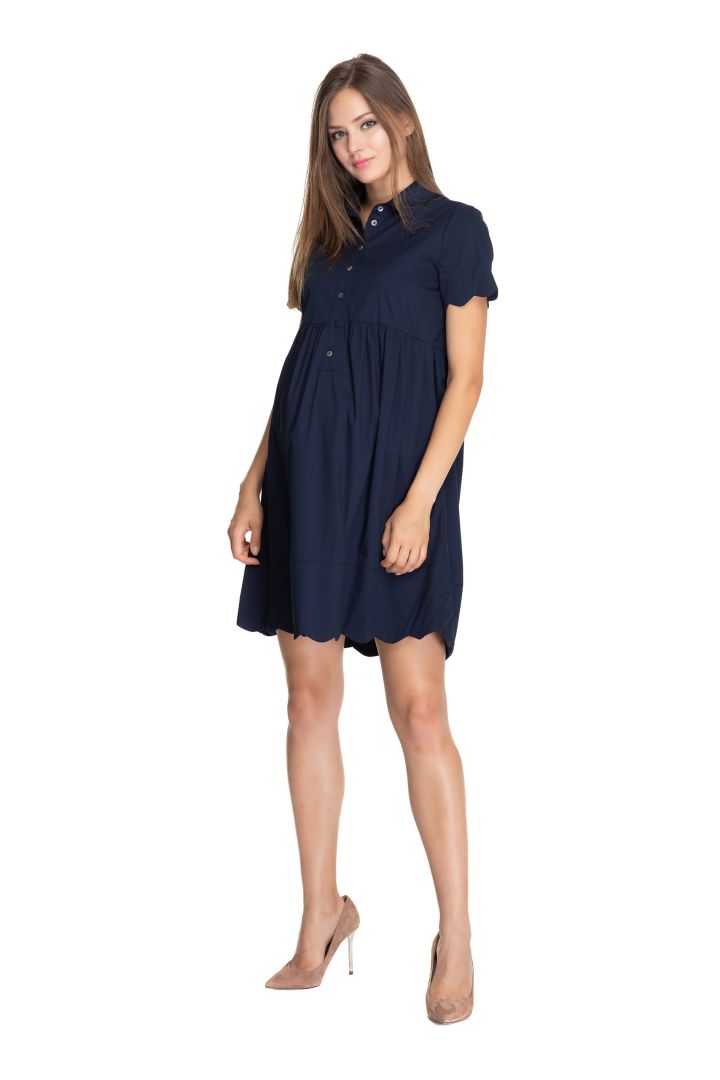 Maternity and Nursing Dress with Shell Tuc Hem dark blue