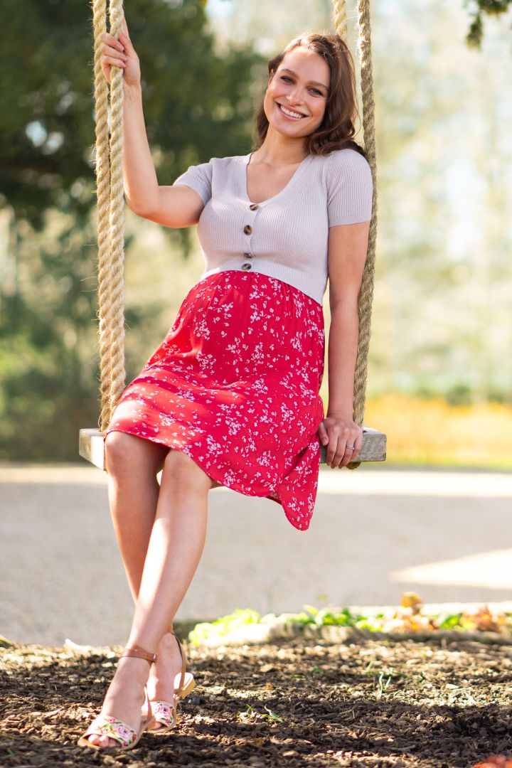 Layered Maternity and Nursing Dress with Flowered Skirt