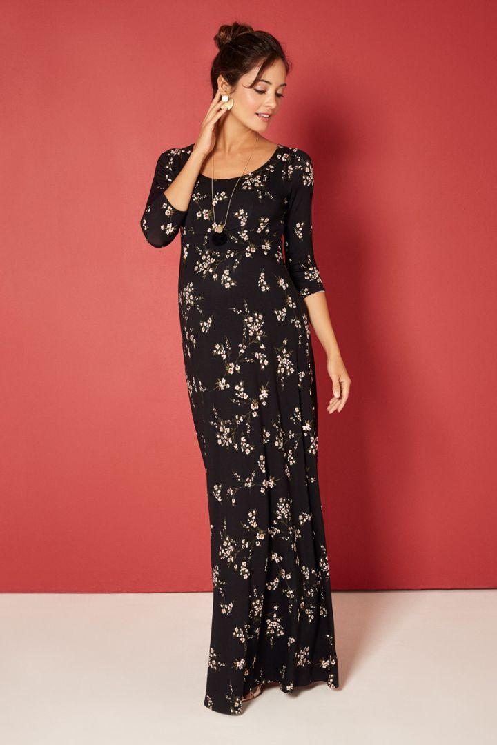 Night Blossom Print Maxi Maternity Dress