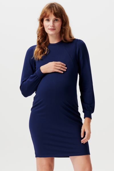 Ecovero Umstandskleid mit Stillöffnungen navy