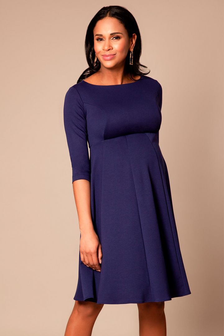 Maternity dress with submarine neckline navy