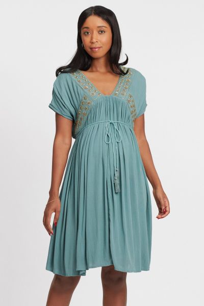 Umstandstunikakleid mit Stickereien mint