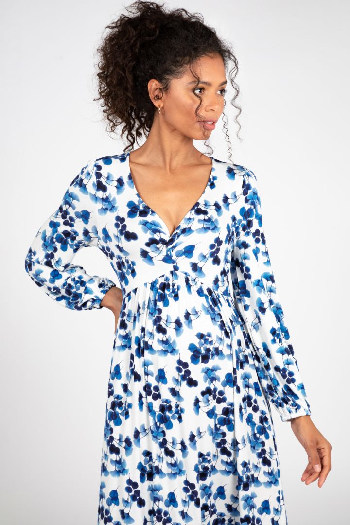 Midi Umstands- und Stillkleid mit Ginkgo Print