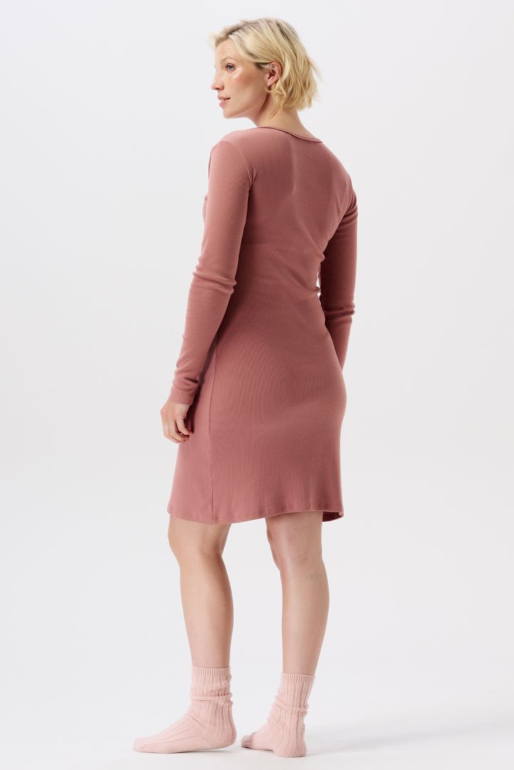 Organic Ripp Umstands- und Stillnachthemd light terracotta