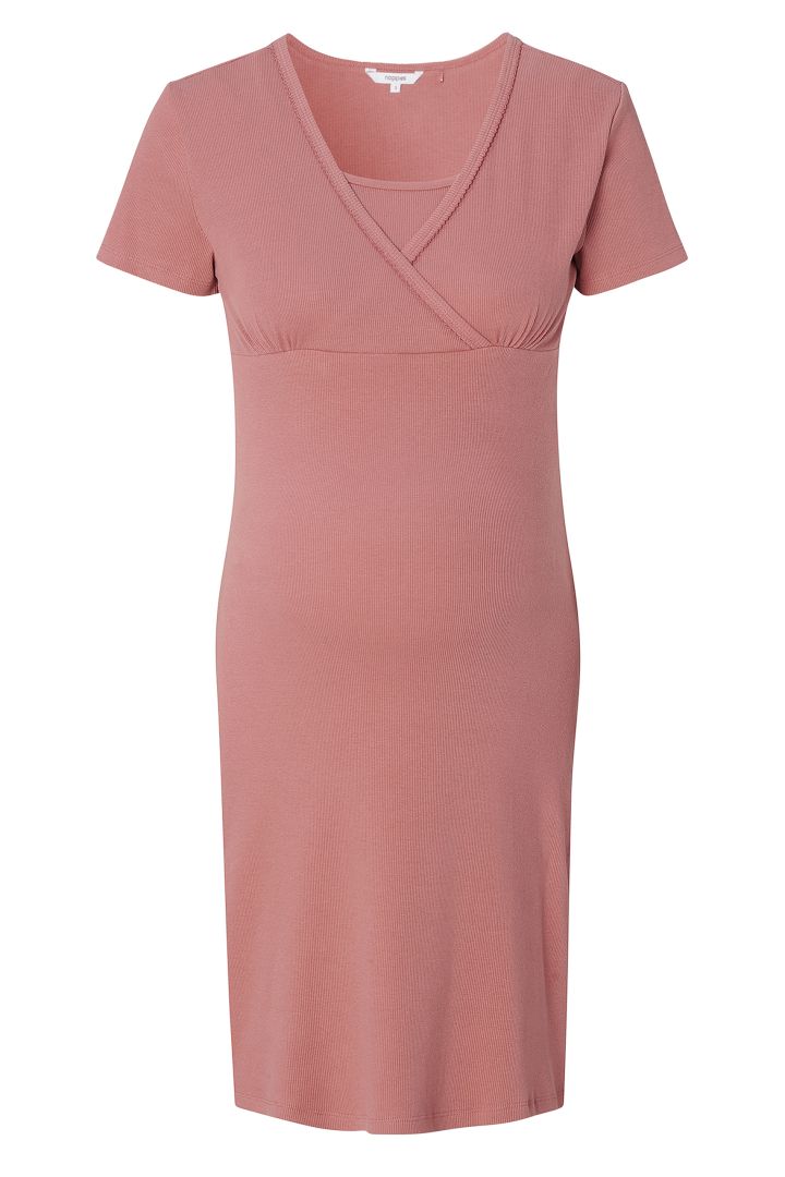 Organic Ripp Umstands- und Stillnachthemd kurzarm light terracotta