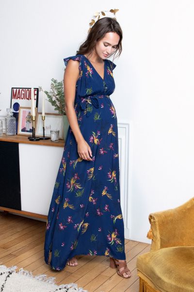 Maxi Umstands- und Stillkleid mit Blumenprint