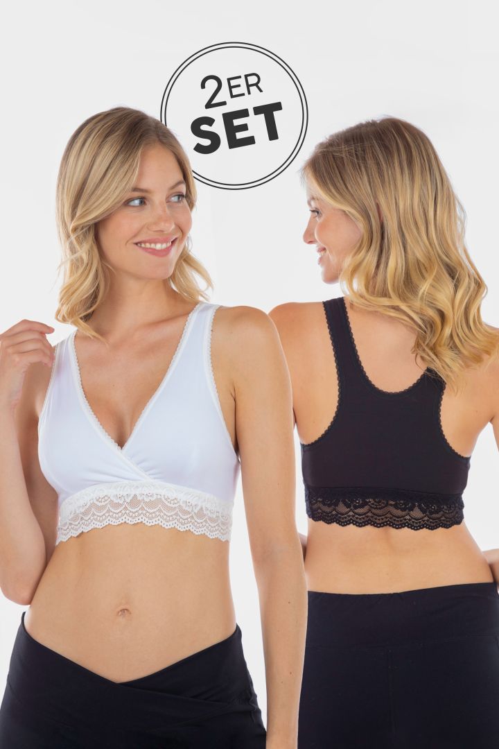 2er Set Schlaf-Still BHs mit Spitze schwarz und weiß