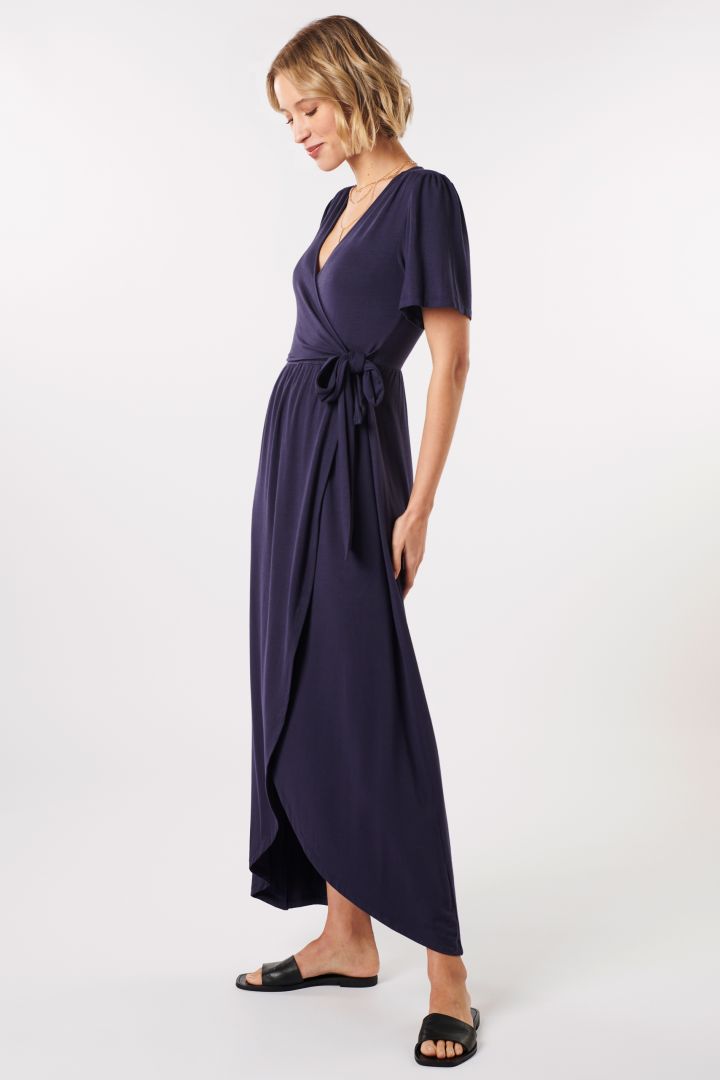 Midi Umstands- und Stillkleid in Wickeloptik navy