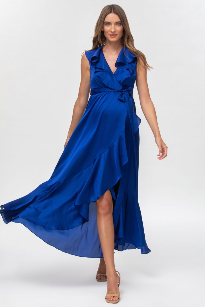 Festliches Umstands- und Stillkleid mit Volants blau
