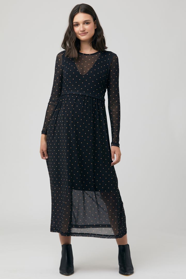Midi Maternity and Nursing Dress with Dots Print