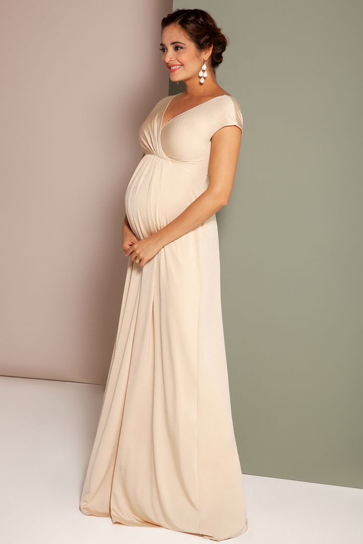 Festive Maternity and Nursing Dress with Cache-Coeur Neck Champagne