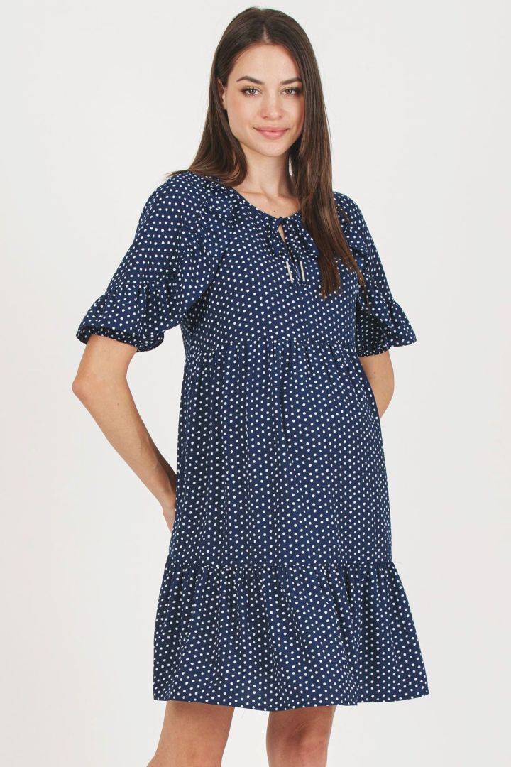 Umstands- und Still-Tunikakleid mit Polka Dots navy