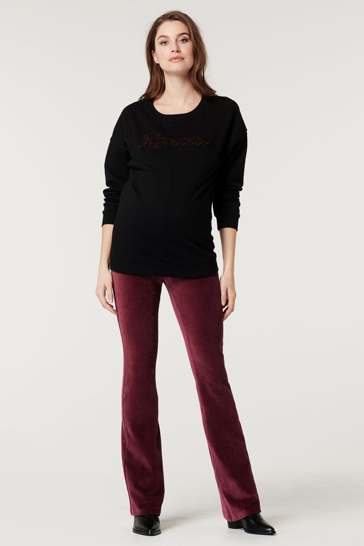 Flared Velvet Maternity Trousers bordeaux