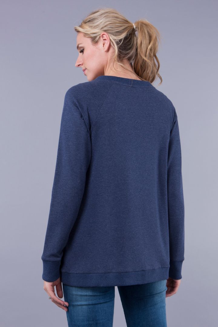 Umstands- und Stillsweater mit Crossover Saum blau