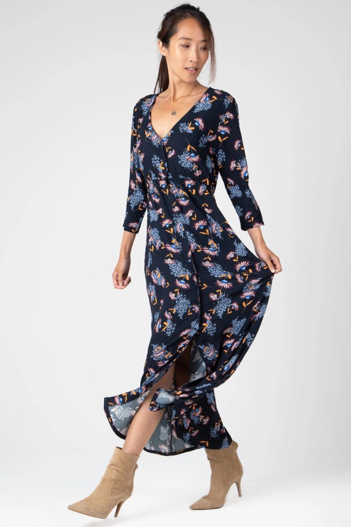 Maxi Umstands- und Stillkleid mit V-Ausschnitt