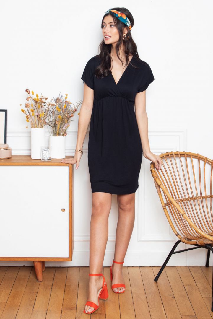 Maternity and Nursing Dress with Cropped Sleeves black