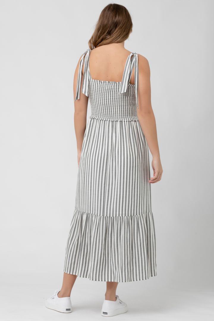 Umstandsträgerkleid mit Streifen grau-weiß