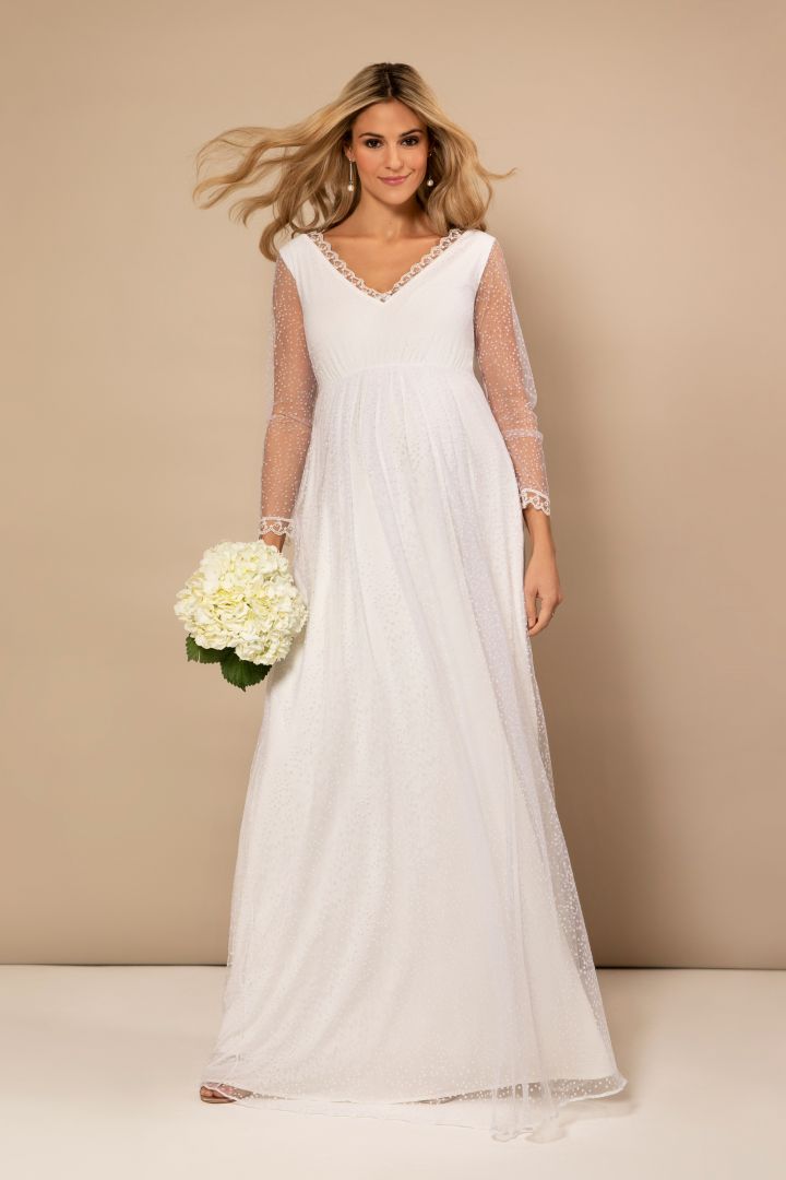 Spitzen Umstandsbrautkleid lang White Snow