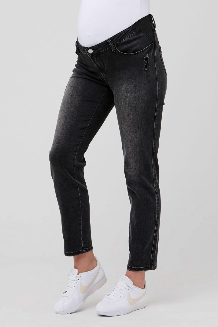 Distressed Umstandsjeans schwarz