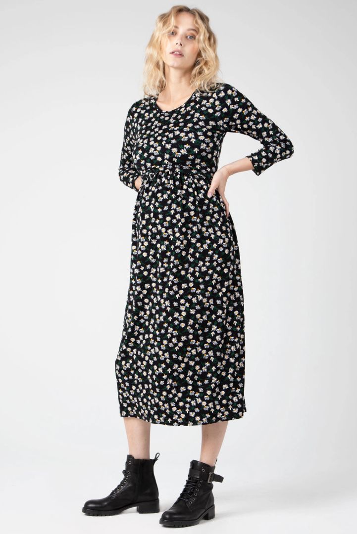 Midi Umstands- und Stillkleid mit Margeriten Print