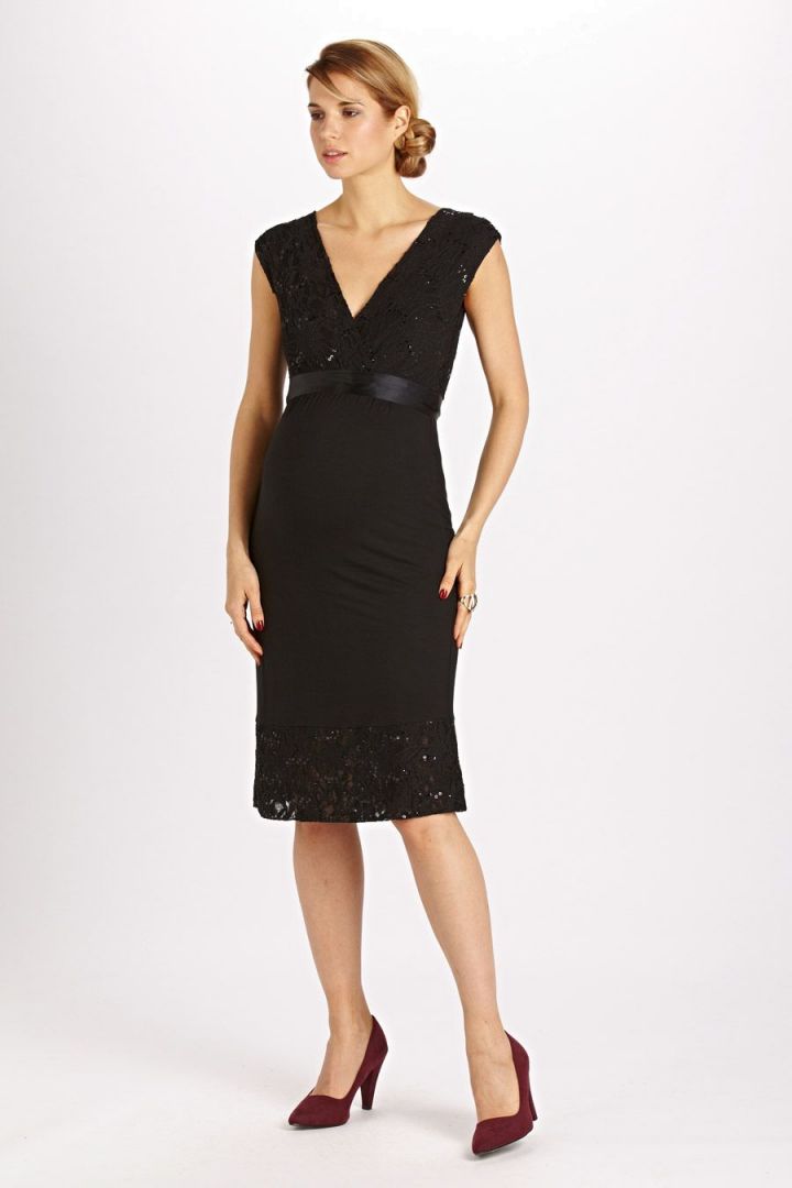 Kurzes Umstandskleid mit Spitze und Pailetten schwarz
