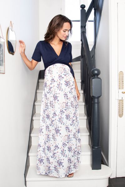 Maxi Umstands- und Stillkleid mit Wickeloberteil