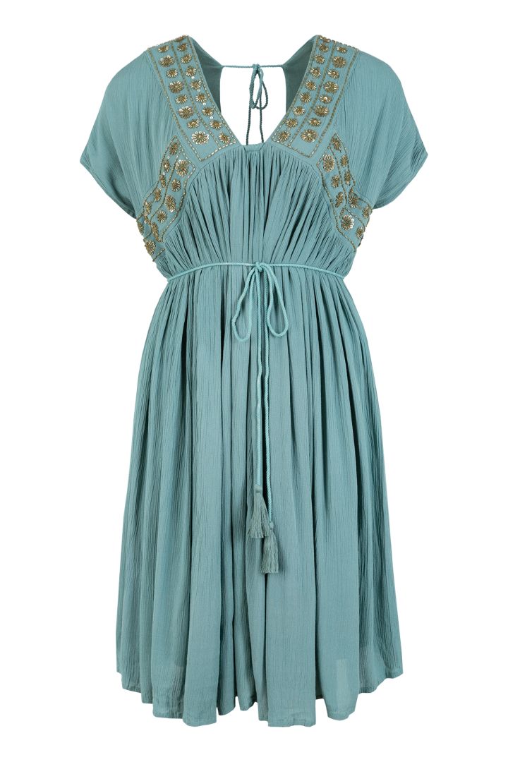 Umstandstunikakleid mit Stickereien mint