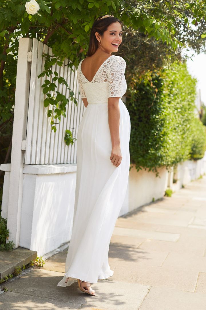 Umstandsbrautkleid mit Seidenrock lang elfenbein