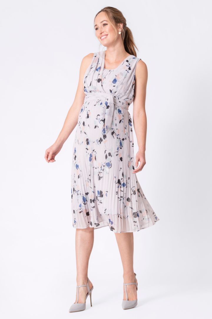 Maternity and Nursing Pleated Dress with Flower Print