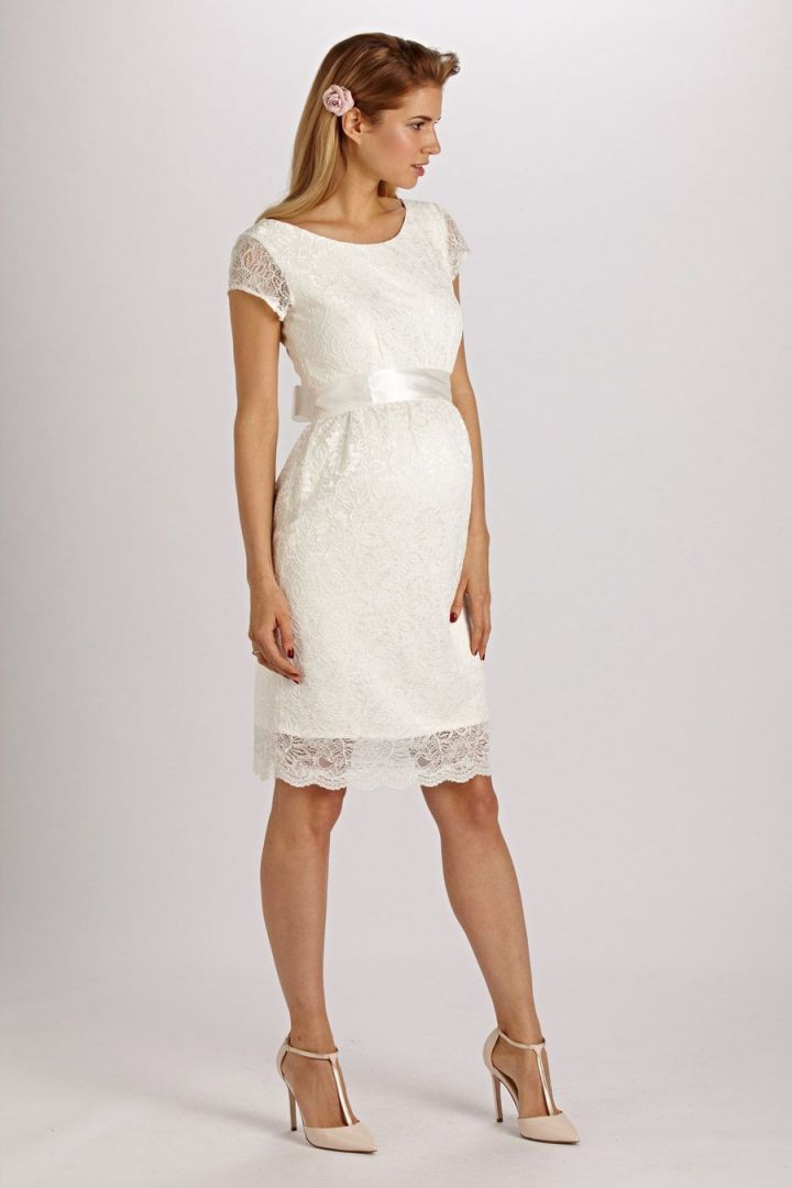 Etui Umstandsbrautkleid aus Spitze