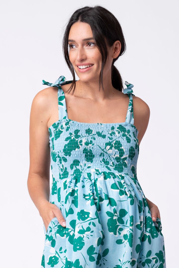 Midi Maternity Strappy Dress with Floral Print