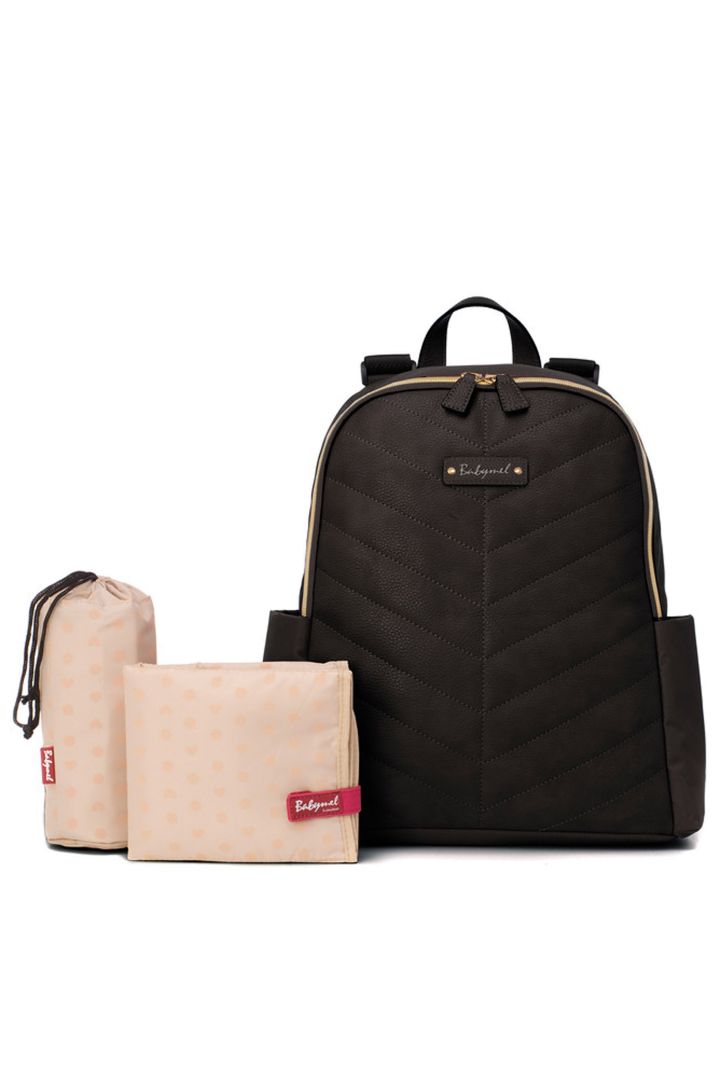 Babymel Wickelrucksack mit Kunstledereinsatz schwarz