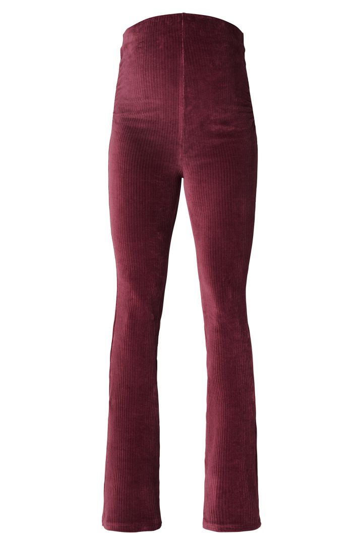 Flared Velvet Maternity Trousers bordeaux
