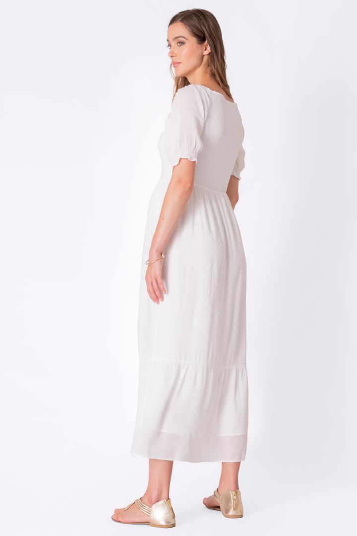 Maxi Maternity Dress with Puff Sleeves
