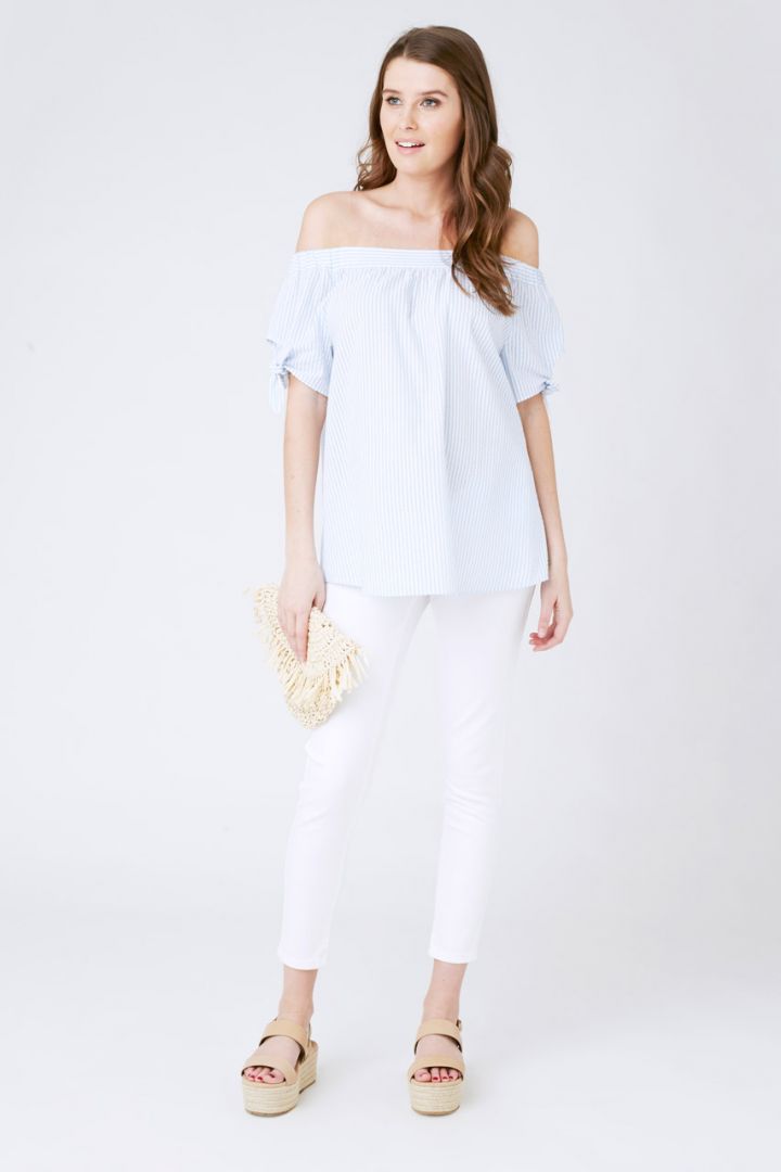 Cold Shoulder Umstandsbluse aus Seersucker