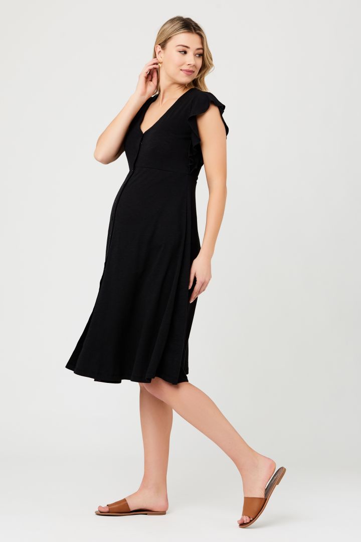 Midi Maternity Dress with Button Placket