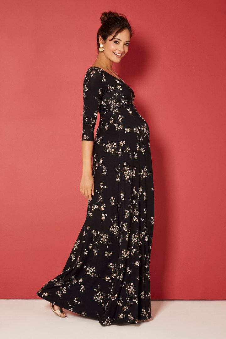 Night Blossom Print Maxi Maternity Dress