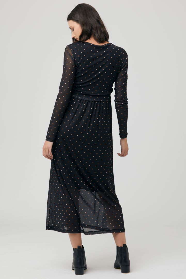 Midi Maternity and Nursing Dress with Dots Print