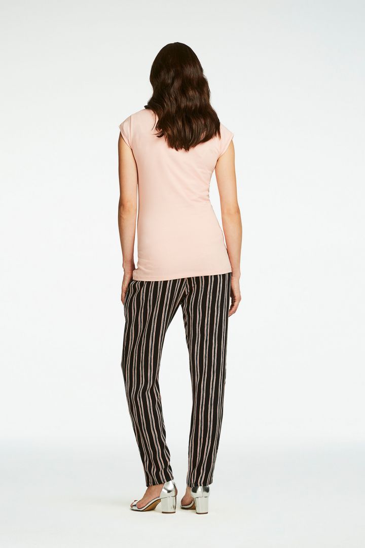 Striped Maternity Trousers with pleated Over-Bump Band black