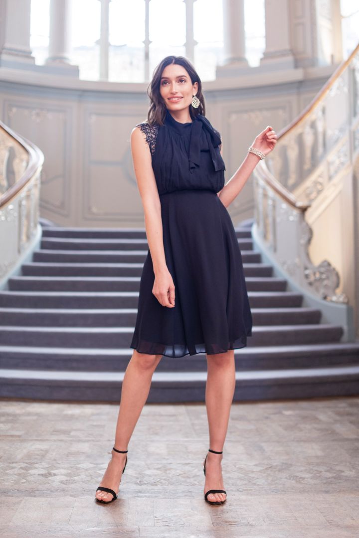 Maternity and Nursing Tie Neck Dress Georgette