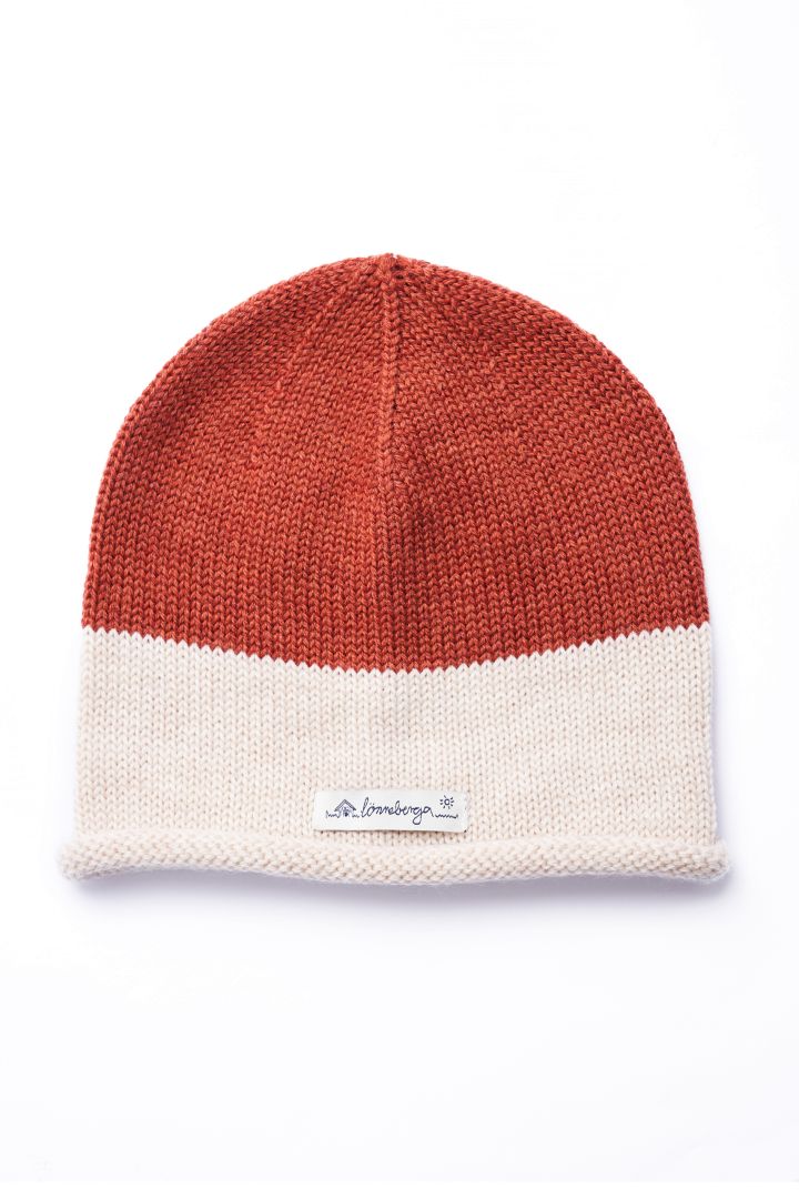 Roll-Brim Beanie in Merino Wool rust/offwhite