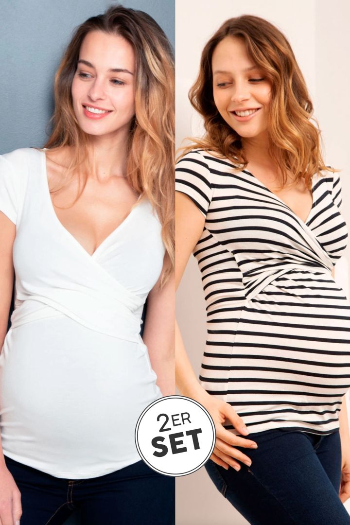 Twin Pack Maternity and Nursing Shirt Dots/navy