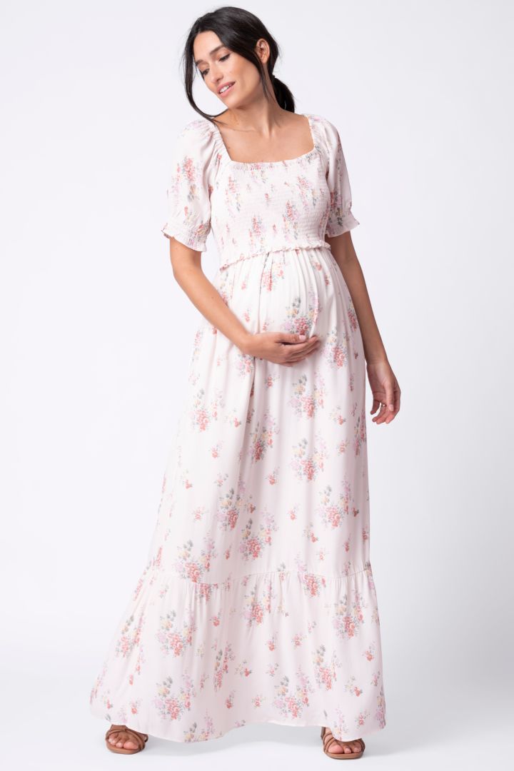 Maxi Umstands- und Stillkleid mit Blumen Print