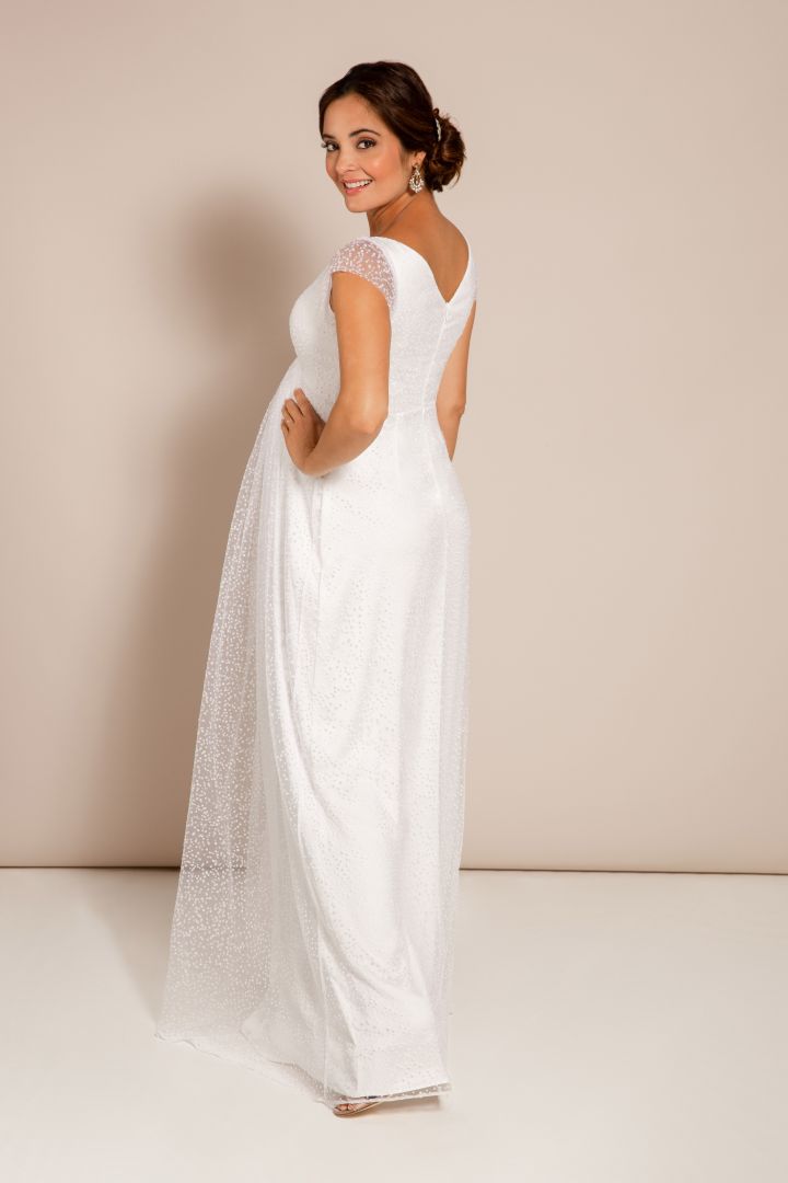 Maternity and Nursing Wedding Gown with Speckled Tull White